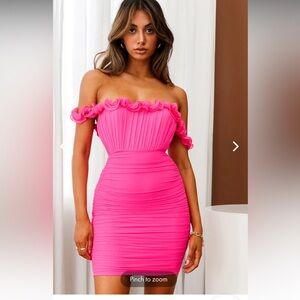SELFIE LESLIE SENORITA OFF-SHOULDER LETTUCE EDGE DETAIL RUCHED MINI DRESS